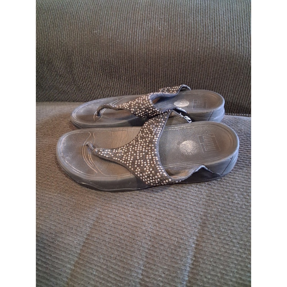 Fitflop Wedge Thong Sandals Flip Flop Womens‎ Size 7 Glitter Black Sparkle